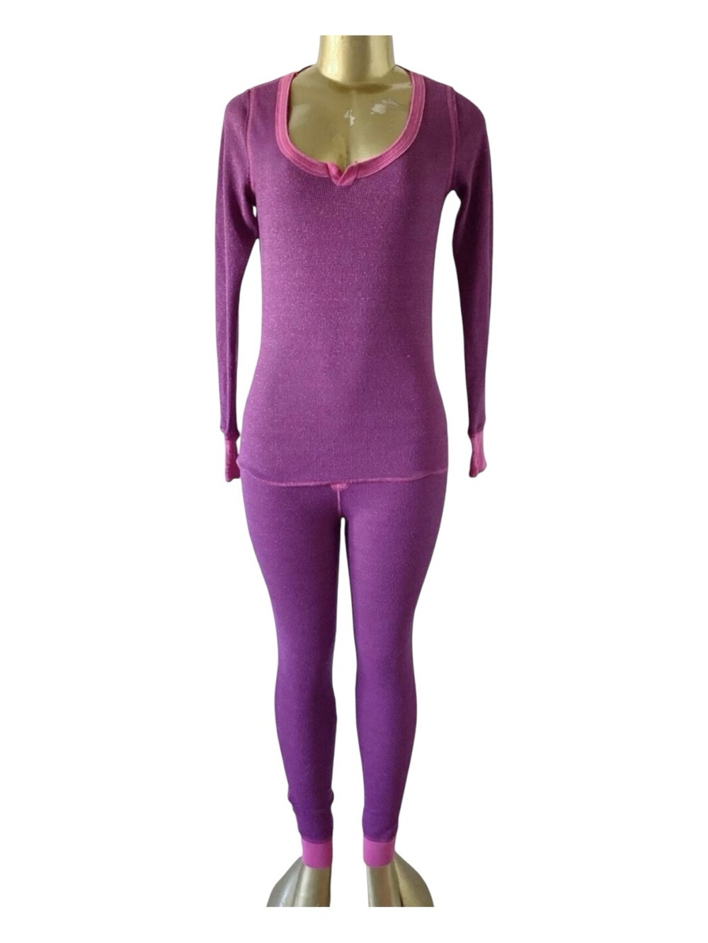 Steve Madden Thermal Pajama Set Womens S Purple Pink 2 Piece Long Sleeve Pants